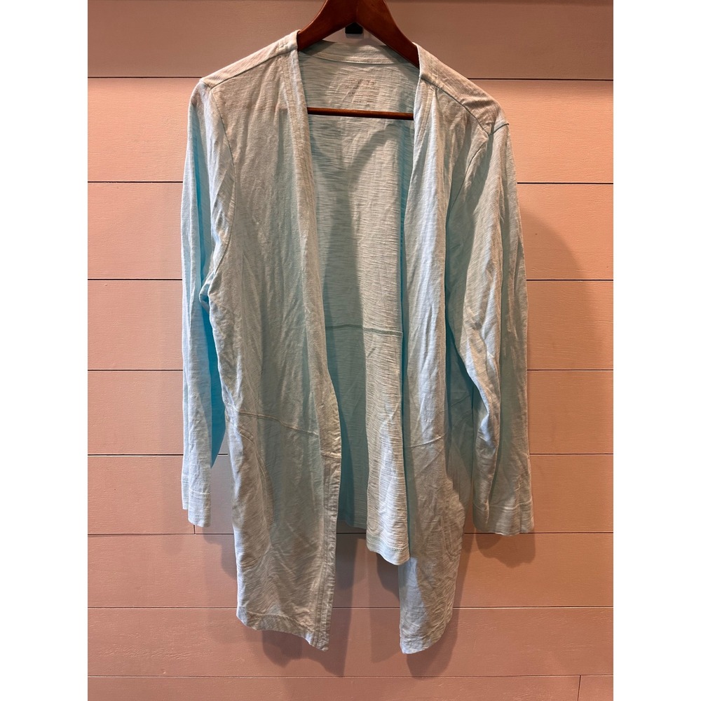 Chicos The Ultimate Tee Cardigan Womens XL 3 Light Blue Open Front Slub Knit Top